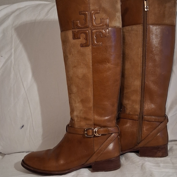Tory Burch Lizzie Tan Leather Riding Tall Boots Size 8M - Picture 2 of 16